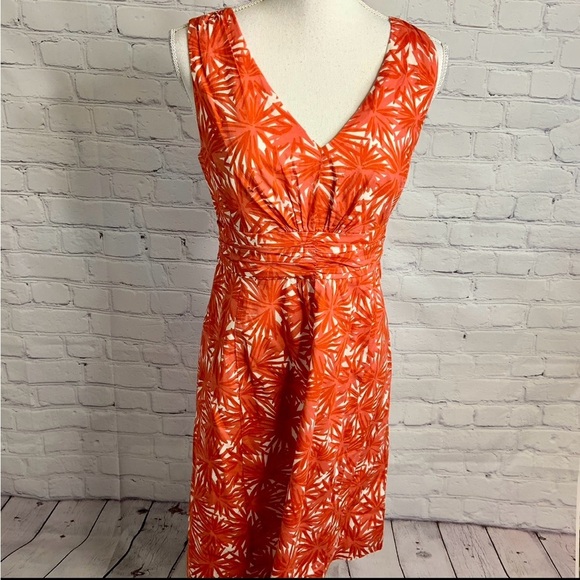 BODEN Orange Tropical Lined Cotton Dress 4 - Picture 1 of 8